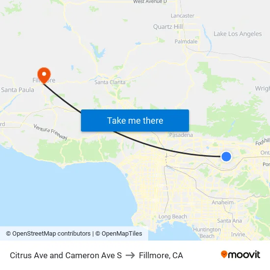 Citrus Ave and Cameron Ave S to Fillmore, CA map