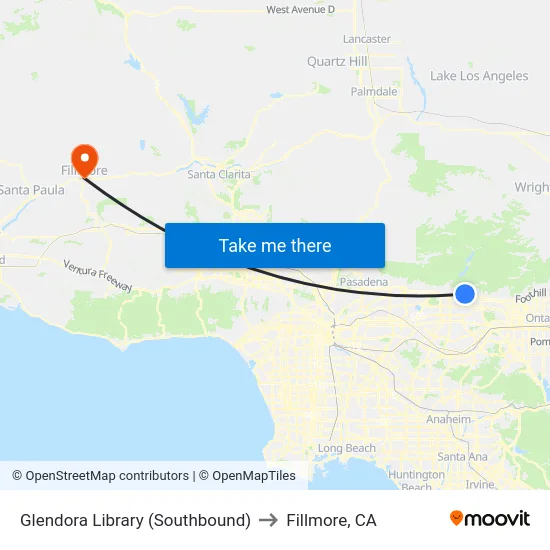 Glendora Library (Southbound) to Fillmore, CA map