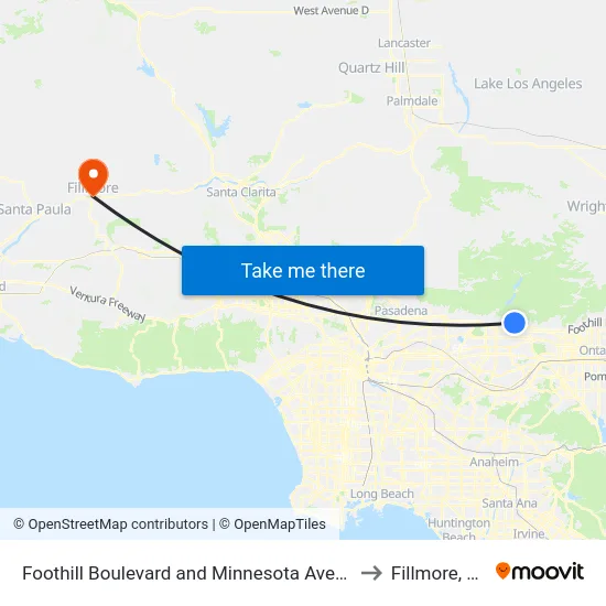 Foothill Boulevard and Minnesota Avenue to Fillmore, CA map