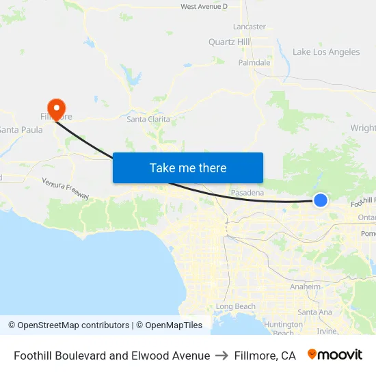 Foothill Boulevard and Elwood Avenue to Fillmore, CA map