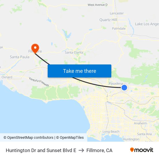 Huntington Dr and Sunset Blvd  E to Fillmore, CA map