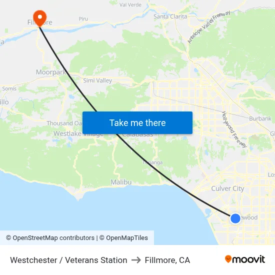 Westchester / Veterans Station to Fillmore, CA map