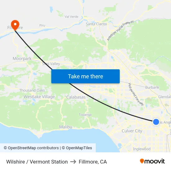 Wilshire / Vermont Station to Fillmore, CA map