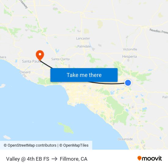 Valley @ 4th EB FS to Fillmore, CA map