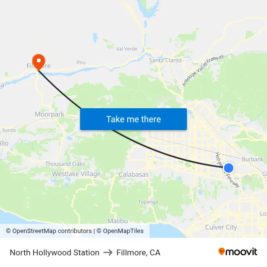 North Hollywood Station to Fillmore, CA map