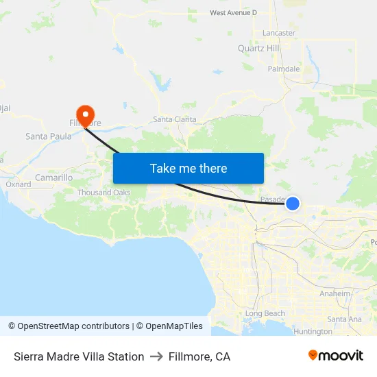 Sierra Madre Villa Station to Fillmore, CA map