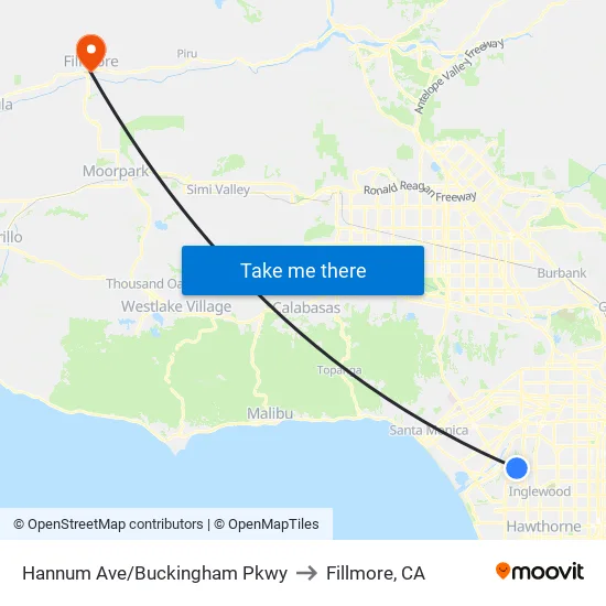 Hannum Ave/Buckingham Pkwy to Fillmore, CA map
