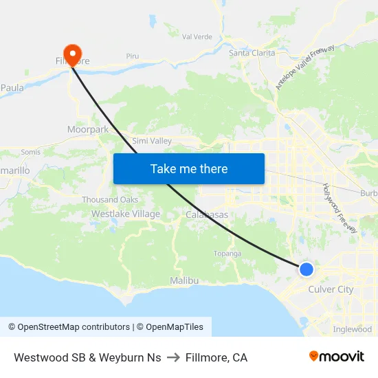 Westwood SB & Weyburn Ns to Fillmore, CA map