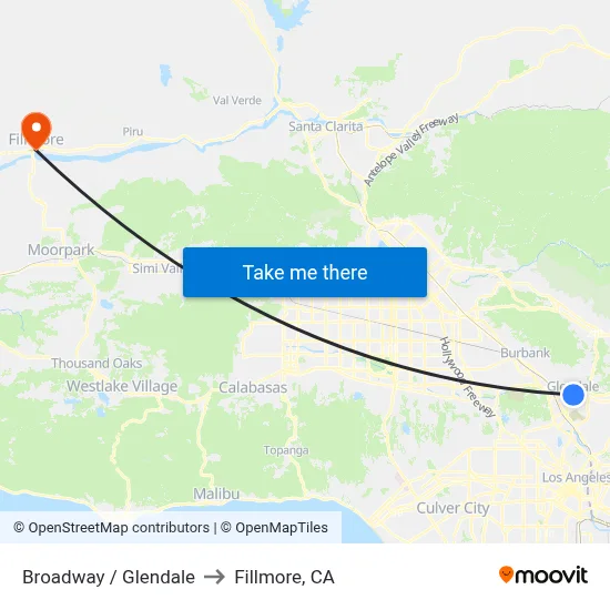 Broadway / Glendale to Fillmore, CA map