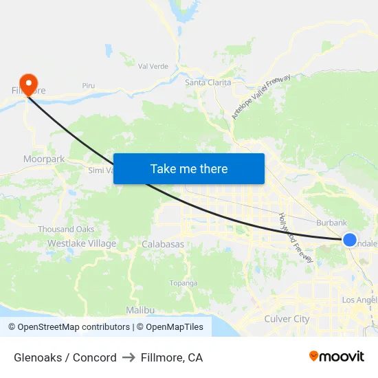 Glenoaks / Concord to Fillmore, CA map