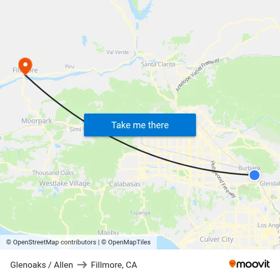 Glenoaks / Allen to Fillmore, CA map