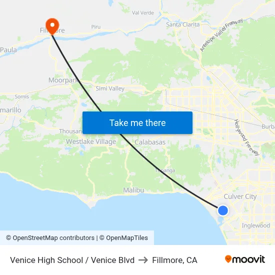Venice High School / Venice Blvd to Fillmore, CA map