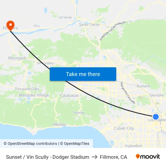 Sunset / Vin Scully - Dodger Stadium to Fillmore, CA map