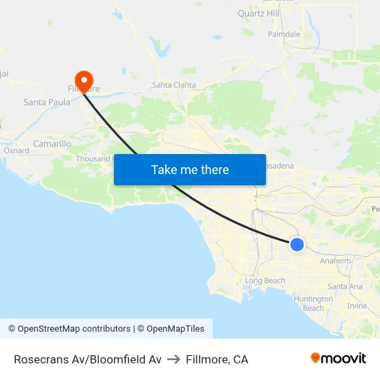 Rosecrans Av/Bloomfield Av to Fillmore, CA map