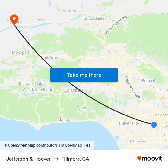 Jefferson & Hoover to Fillmore, CA map