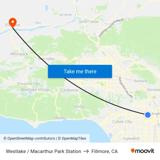 Westlake / Macarthur Park Station to Fillmore, CA map