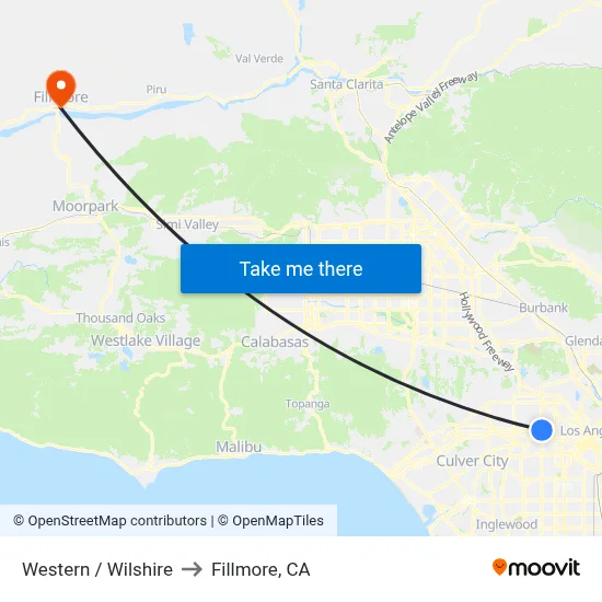Western / Wilshire to Fillmore, CA map