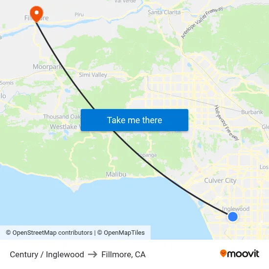 Century / Inglewood to Fillmore, CA map