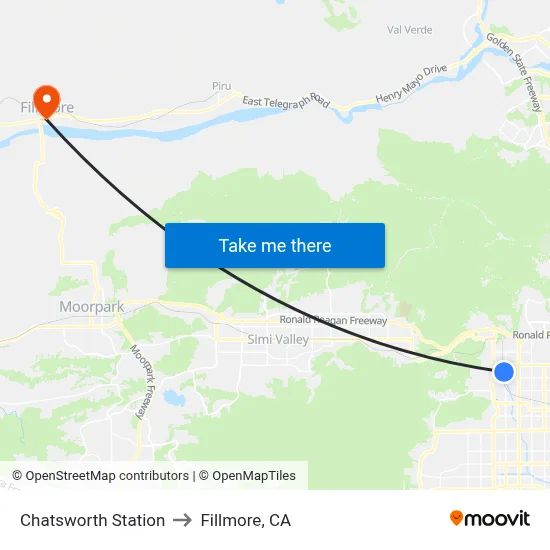 Chatsworth Station to Fillmore, CA map