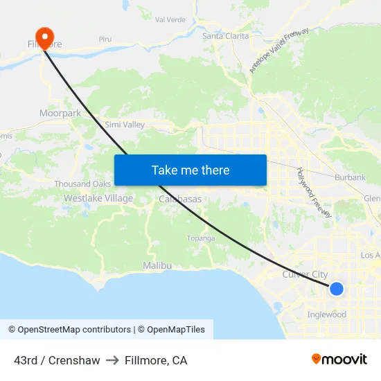 43rd / Crenshaw to Fillmore, CA map