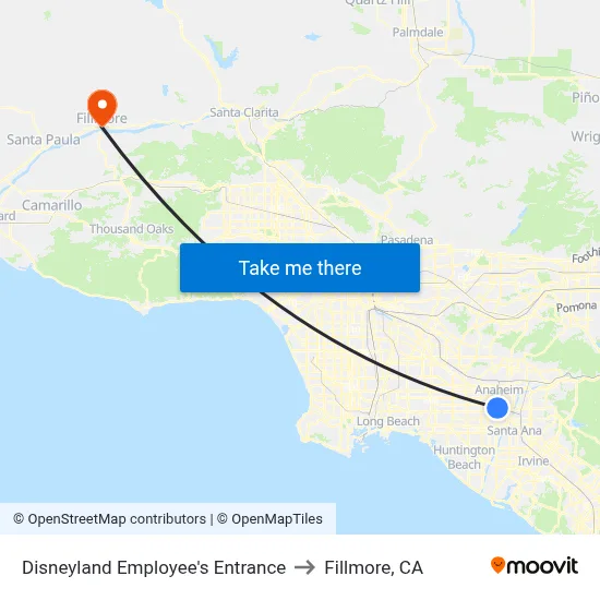 Disneyland Employee's Entrance to Fillmore, CA map