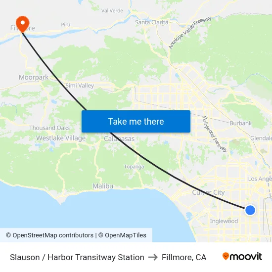 Slauson / Harbor Transitway Station to Fillmore, CA map