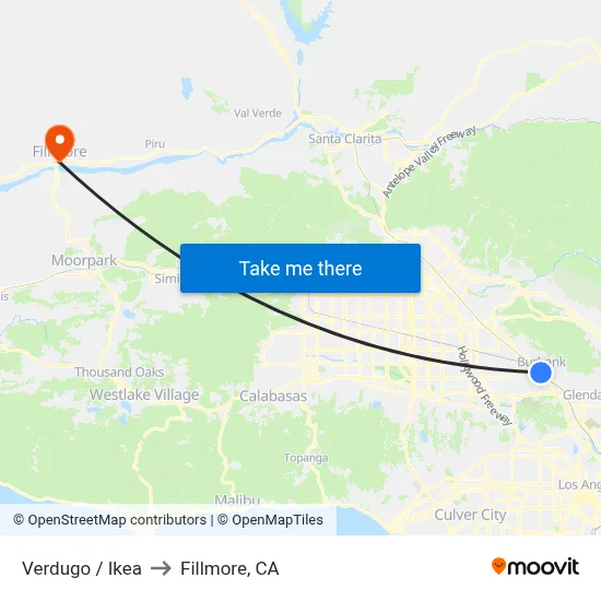 Verdugo / Ikea to Fillmore, CA map