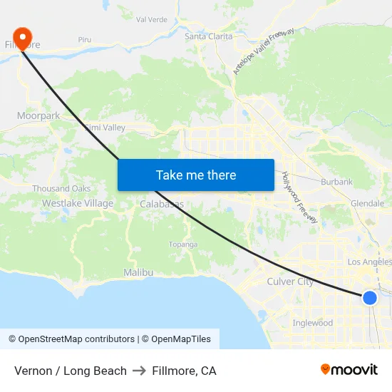 Vernon / Long Beach to Fillmore, CA map