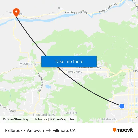 Fallbrook / Vanowen to Fillmore, CA map