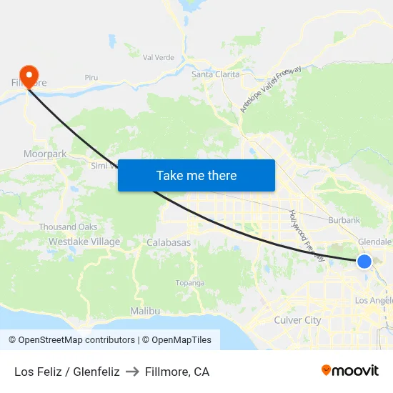 Los Feliz / Glenfeliz to Fillmore, CA map