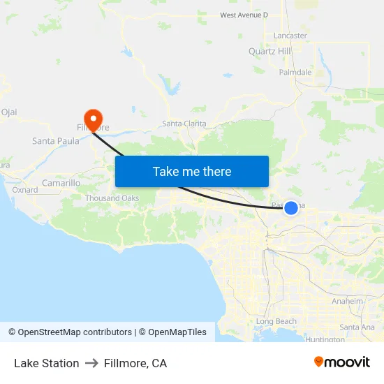 Lake Station to Fillmore, CA map