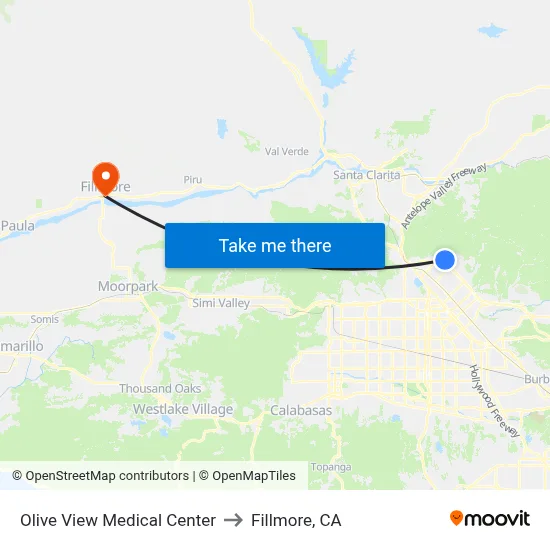 Olive View Medical Center to Fillmore, CA map