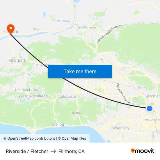 Riverside / Fletcher to Fillmore, CA map