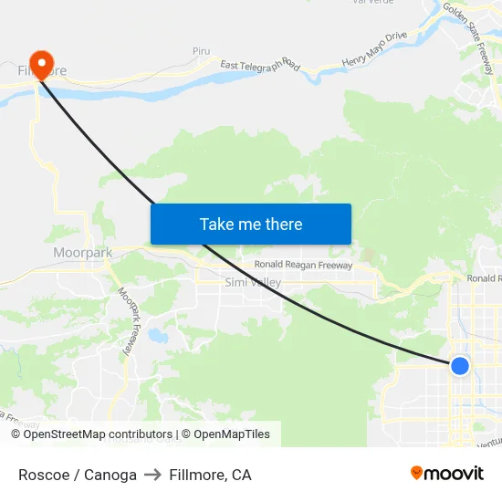 Roscoe / Canoga to Fillmore, CA map