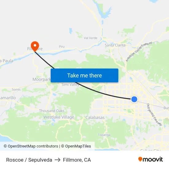 Roscoe / Sepulveda to Fillmore, CA map