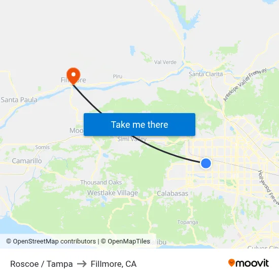 Roscoe / Tampa to Fillmore, CA map