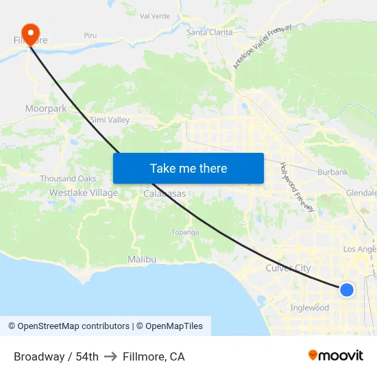 Broadway / 54th to Fillmore, CA map