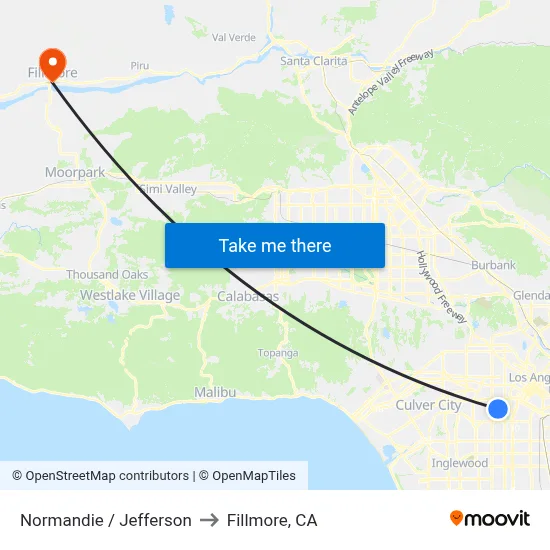 Normandie / Jefferson to Fillmore, CA map