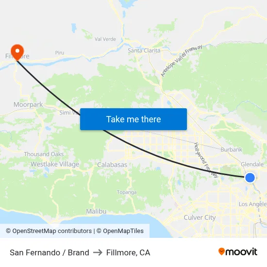 San Fernando / Brand to Fillmore, CA map