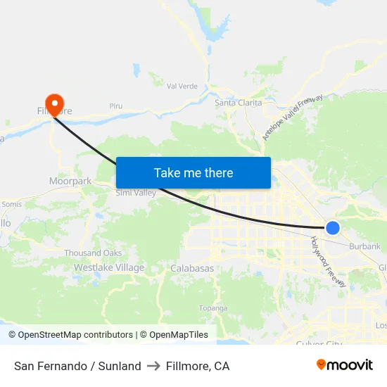 San Fernando / Sunland to Fillmore, CA map