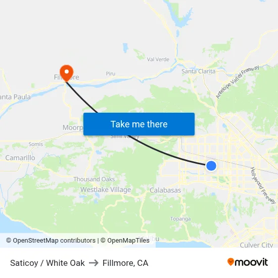 Saticoy / White Oak to Fillmore, CA map