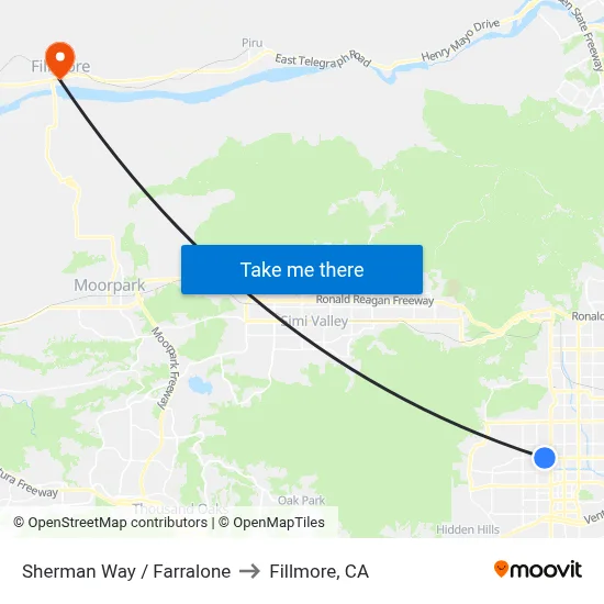 Sherman Way / Farralone to Fillmore, CA map