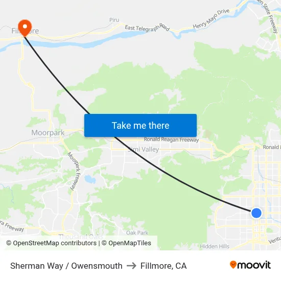 Sherman Way / Owensmouth to Fillmore, CA map