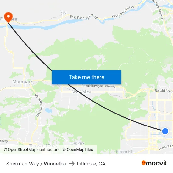 Sherman Way / Winnetka to Fillmore, CA map