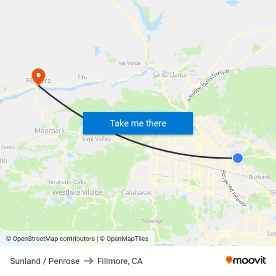 Sunland / Penrose to Fillmore, CA map