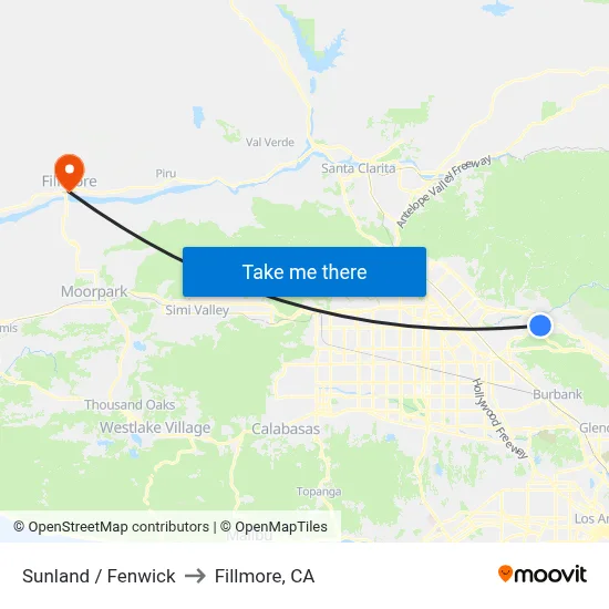Sunland / Fenwick to Fillmore, CA map