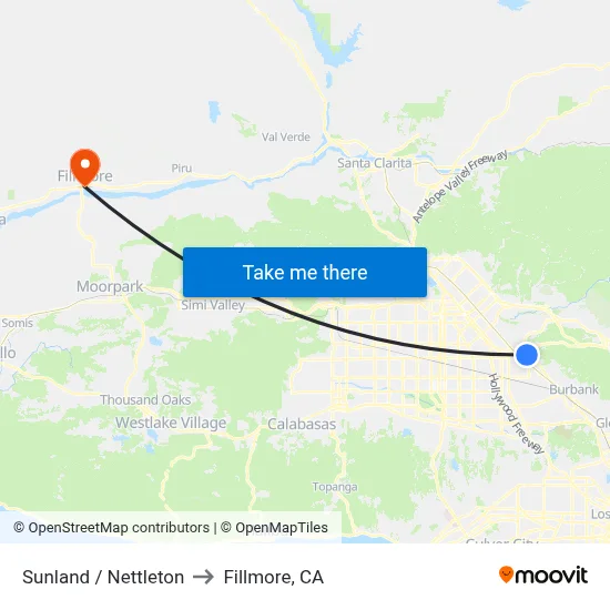 Sunland / Nettleton to Fillmore, CA map