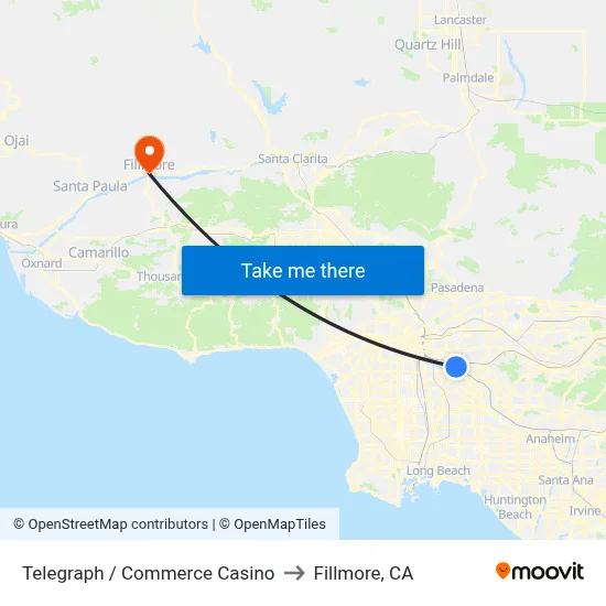 Telegraph / Commerce Casino to Fillmore, CA map