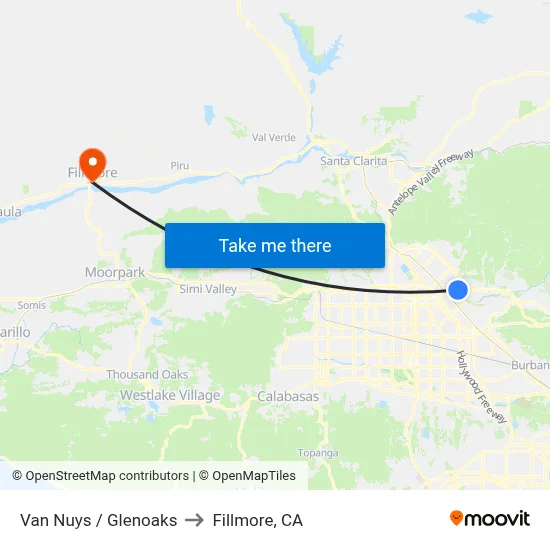 Van Nuys / Glenoaks to Fillmore, CA map