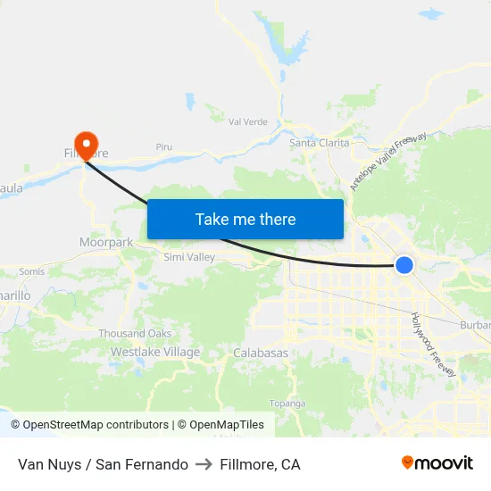 Van Nuys / San Fernando to Fillmore, CA map